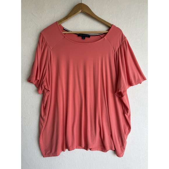 Tommy Hilfiger Tops - Tommy Hilfiger Flutter Sleeve Top Size 2X Coral Pink Scoop Neck Blouse